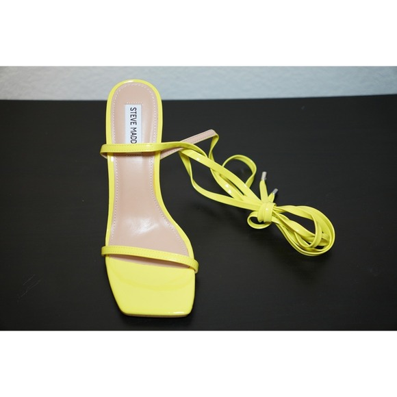 Steve Madden Women's Yellow Patent Leather Lace-Up Heeled Sandals - Square Toe - Picture 7 of 8